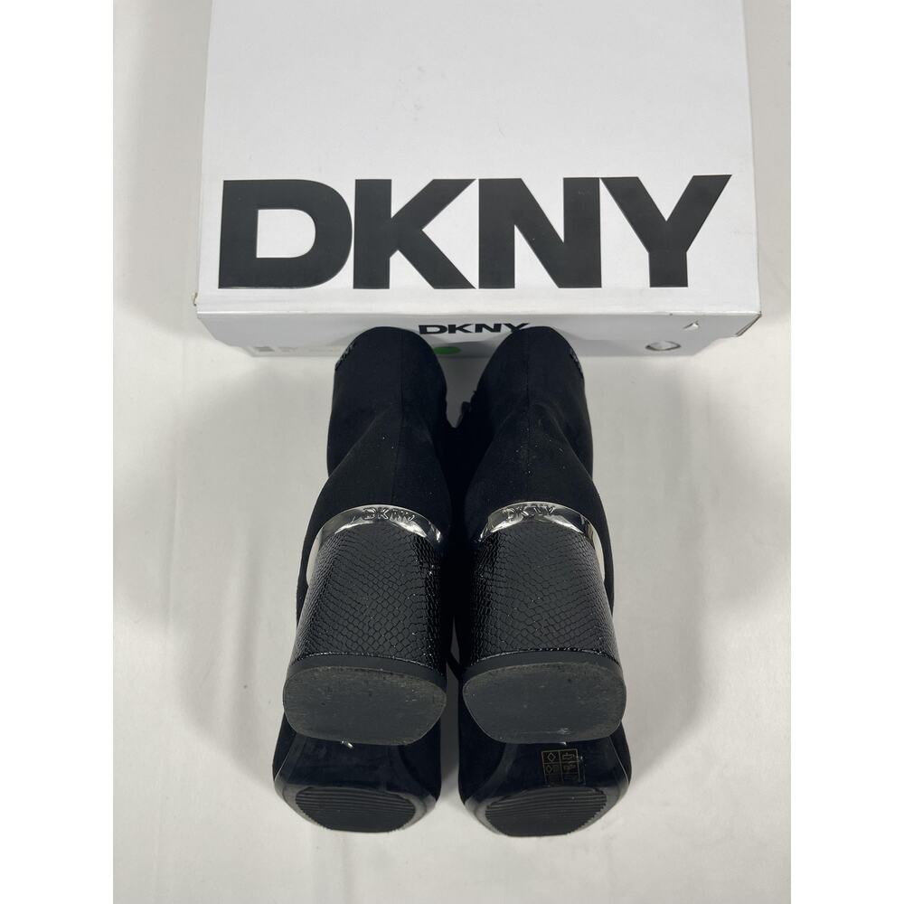 DKNY Caleena Heeled Boot Womens Size 7 Black Ankle Boots Block Heel Suede Modern - Picture 4 of 5